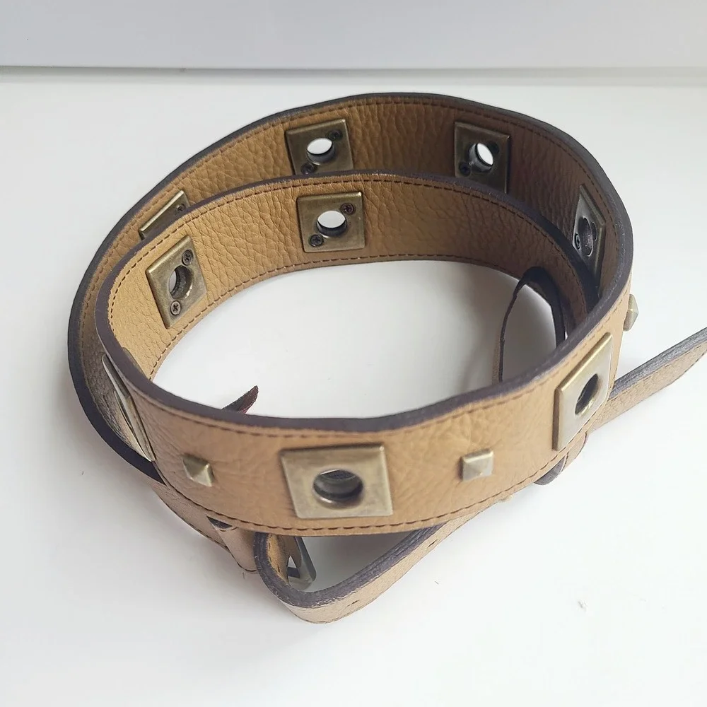 Cole Haan Brass‎ Metal Accent Brown Leather Belt Studded Red Label Medium 42